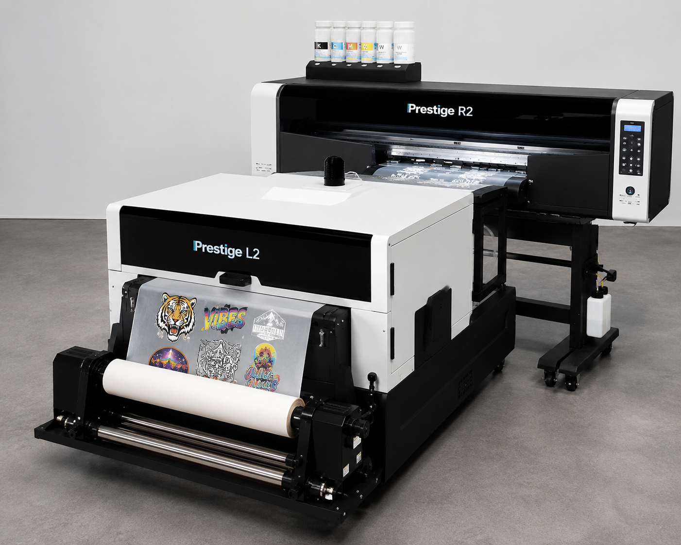 A large black and white printing machine
